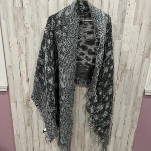 New INC International Concepts Leopard Gray Sparkle Fringe Scarf Shawl One Size
